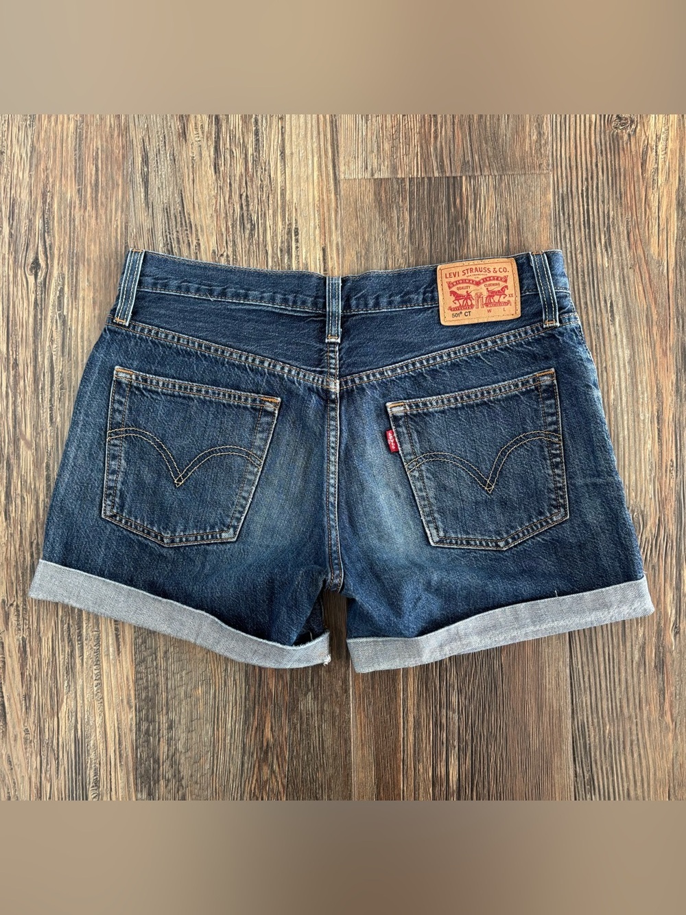 Levi’s 501 CT Cuffed Raw Hem Button-Fly Jean Shorts Womens 26 Tapered Blue Denim
